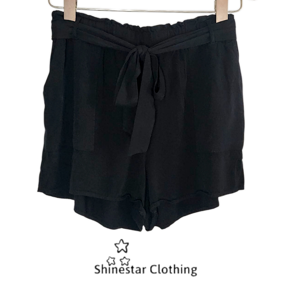 Shinestar - Black High Waist Paper bag Tie-up Shorts
